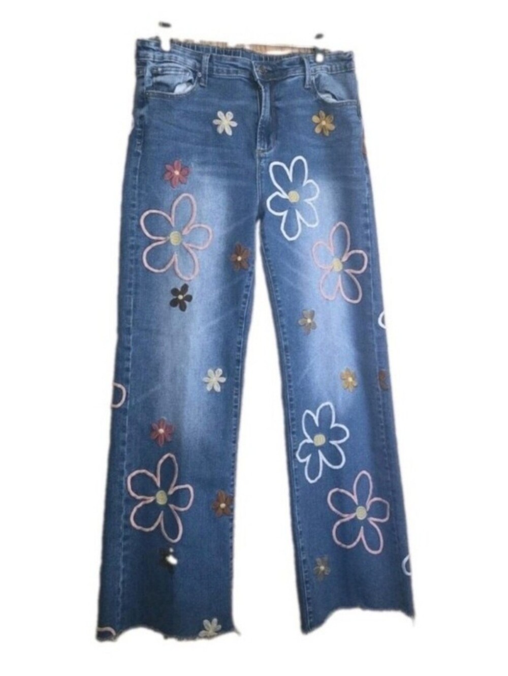 BAR X Oli & Hali Daisy Floral Embroidered Wide Leg Jeans Sz Large - Picture 3 of 11